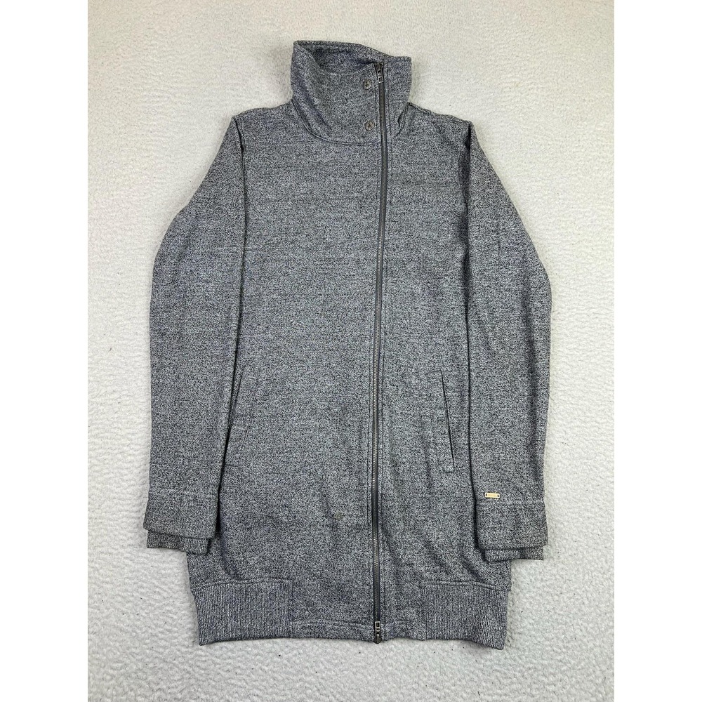 Roots Sweater Womens Small Gray Salt‎ & Pepper Funnel Neck Asym Zip Knit Jacket